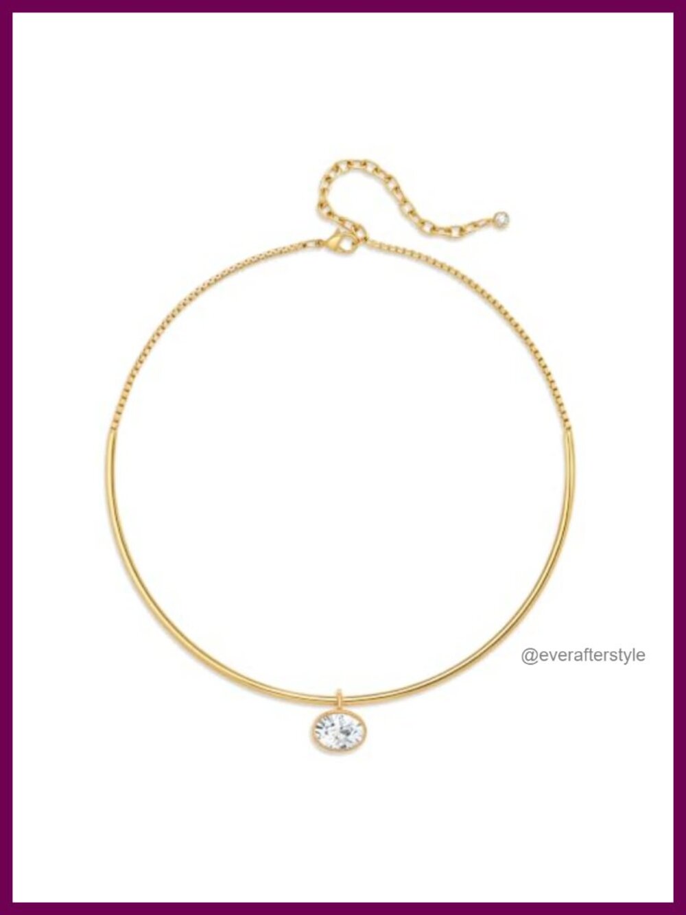 Dainty 14K Gold Plated Collar Choker Necklace with Cubic Zircon Pendant